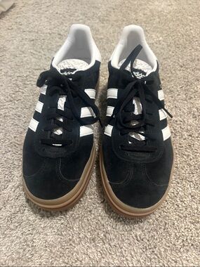 adidas Black Suede Sneakers with White Stripes and Gum Outsole